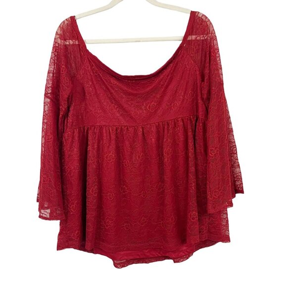 Torrid Red Lace Off the Shoulder Peplum Top Bell Sleeve - Size 2X - Picture 2 of 8